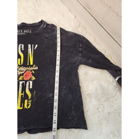 Guns‎ N' Roses Womens Black Acid Wash Long Sleeve Cropped Graphic T Shirt M - Picture 5 of 5